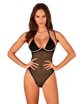 Прозрачное боди Obsessive Selinne teddy XS/S Black, мелкая сетка, двойные бретели SO8664 фото