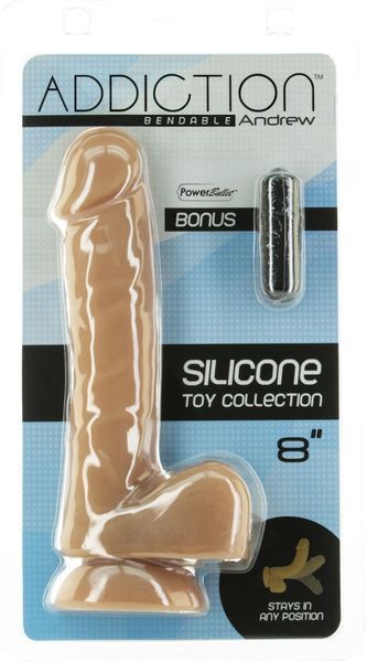 Гнучкий фалоімітатор на присосці ADDICTION &mdash; ANDREW 8&Prime; Silicone Dong &mdash; Caramel, віброкуля в подаруно SO5579 фото