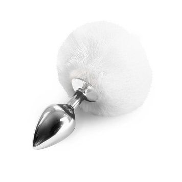 Металлическая анальная пробка М Art of Sex - Metal Butt plug Rabbit Tail White, диаметр 3,4 см SO6962 фото