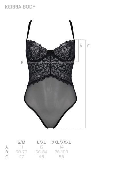 Боди Passion KERRIA BODY black, S/M, с высокими вырезами и верхом балконет SX0486 фото