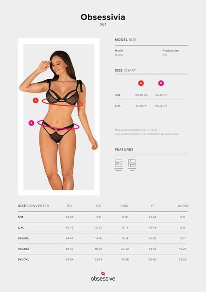 Полупрозрачный эротический комплект Obsessive Obsessivia 2pcs set black L/XL, бюстгальтер и трусики SO7298 фото