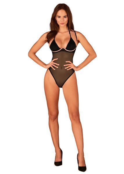 Прозрачное боди Obsessive Selinne teddy XS/S Black, мелкая сетка, двойные бретели SO8664 фото