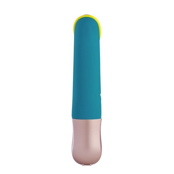 Мінівібратор-кролик зі стимулювальною стрічкою Fun Factory AMORINO petrol/neon yellow, стрічка знімна SX0947 фото