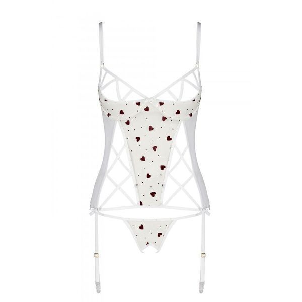 Корсет з підв'язками, стрінги Passion LOVELIA CORSET L/XL, white SO4768 фото