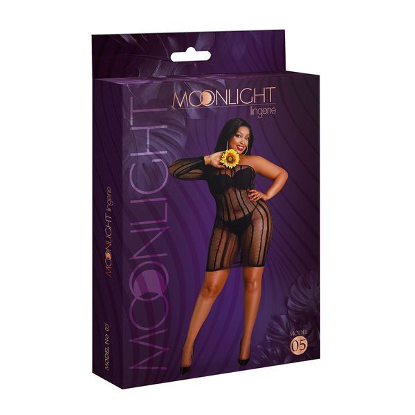 Платье-бодистокинг Moonlight Plus Model 05 XL-XXXL Black, закрытое одно плечо и рукав SO8196 фото