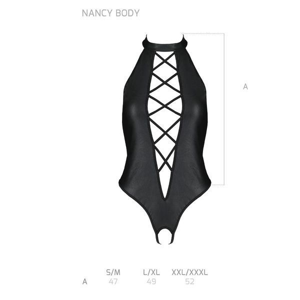 Боді з еко-шкіри з імітацією шнурівки та відкритим доступом Passion NANCY BODY XXL/XXXL, black SO5372 фото