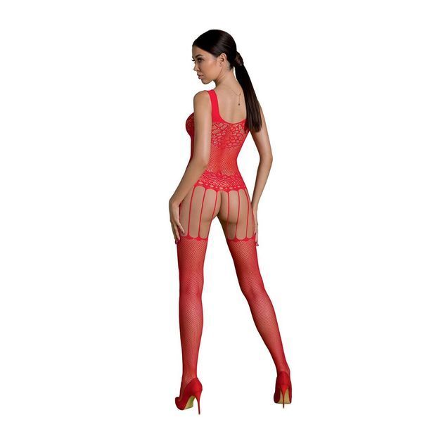 Бодистокинг Passion ECO BS001 One Size red, с доступом, имитация подвязок, флористический декор SO7066 фото
