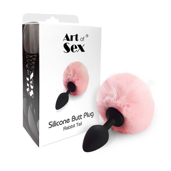 Силиконовая анальная пробка М Art of Sex - Silicone Butt plug Rabbit Tail Pink, диаметр 3,5 см SO6693 фото