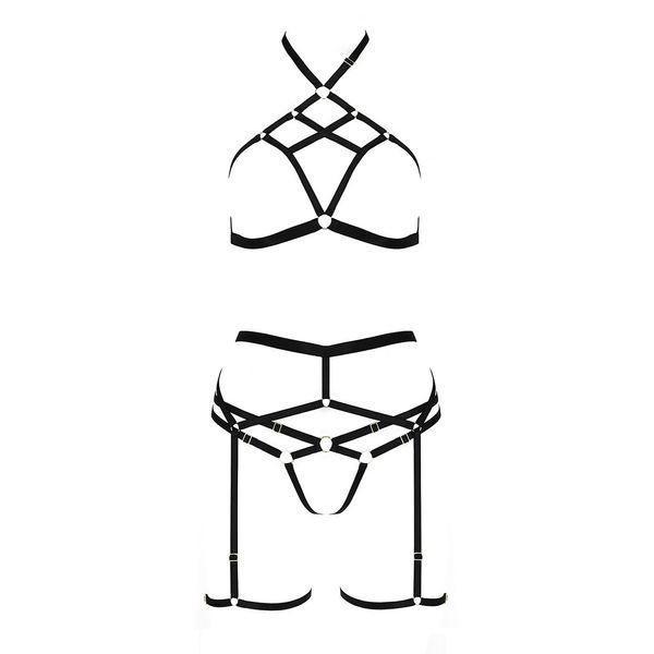Комплект белья Passion Exclusive MORGAN SET OpenBra XXL/XXXL, black, стрэпы, трусики, лиф, пояс PS23903 фото