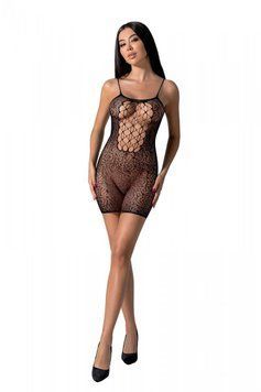 Ажурна мінісукня на тонких бретелях Passion BS096 One Size, black, плетіння на грудях SO8929 фото
