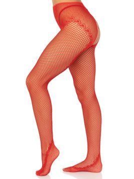 Стрип-колготки Leg Avenue Crotchless Net Tights with Heart Backseam, One Size, красные, с доступом SX1052 фото