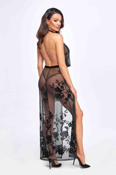Платье Noir Handmade F312 Divinity, S, black, прозрачное, в пол, открытая спина, разрез сбоку SX0309 фото