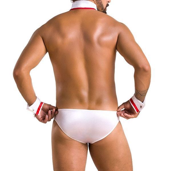 Комплект эротического мужского белья Passion 037 GREGORY L/XL White, трусы, воротник, манжеты SO7582 фото