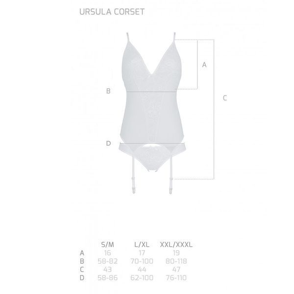 Корсет із пажами, трусики з ажурним декором та відкритим кроком Passion URSULA CORSET XXL/XXXL white SO5840 фото