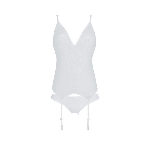 Корсет із пажами, трусики з ажурним декором та відкритим кроком Passion URSULA CORSET XXL/XXXL white SO5840 фото