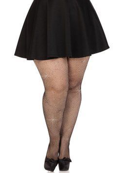 Колготки Leg Avenue Rhinestone micro net tights Plus size Black, мелкая сетка, стразы SX1729 фото
