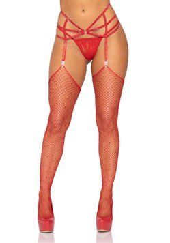 Пояс для чулок из стреп Leg Avenue Strappy Rhinestone Garterbelt Red One Size, стразы SO9143 фото