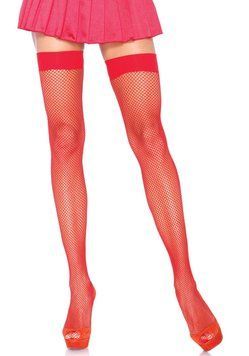 Чулки-сетка Leg Avenue Nylon Fishnet Thigh Highs One size, Red, мелкая сетка SO7966 фото