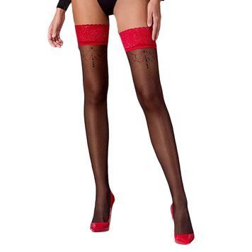 Чулки Passion ST120 5 black-red, на ажурной силиконовой резинке, изысканный декор и люрекс SO5790 фото