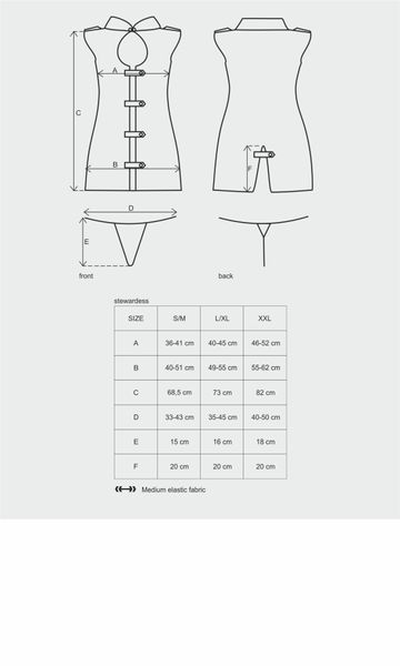 Эротический костюм стюардессы Obsessive Stewardess 3 pcs grey S/M, серый, платье, стринги, пилотка SO7308 фото