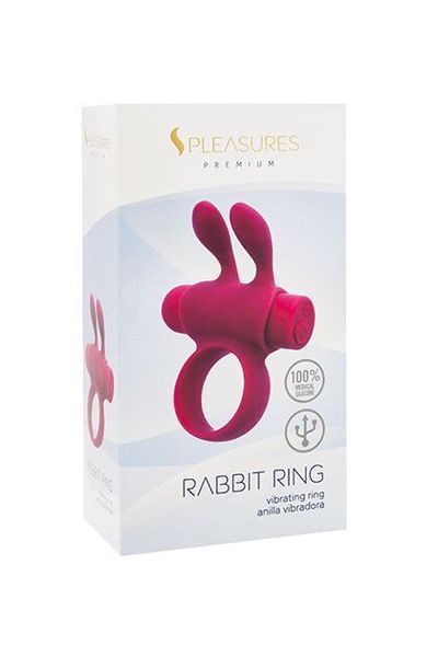 Эрекционное виброкольцо S Pleasures Premium Rabbit Ring, розовое, со съемной вибропулей и ушками SX1609 фото