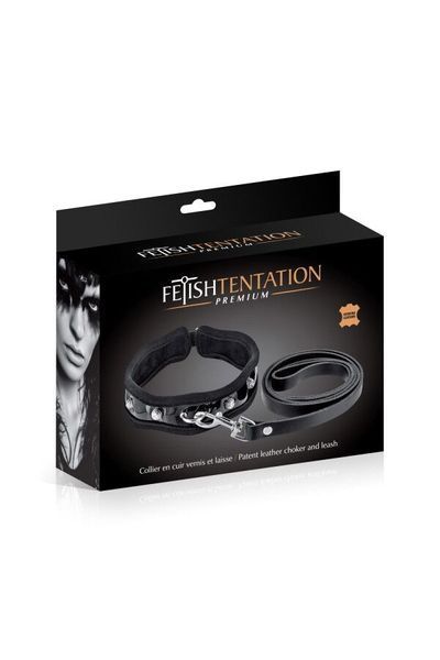 Поводок из натуральной кожи Fetish Tentation Premium Patent leather chocker and leash SX1098 фото