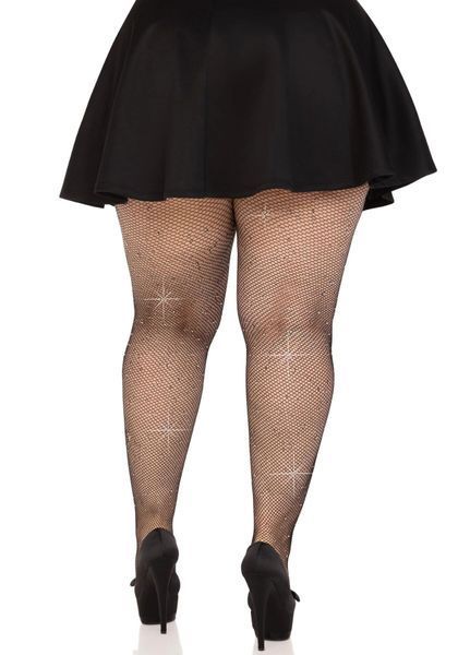 Колготки Leg Avenue Rhinestone micro net tights Plus size Black, мелкая сетка, стразы SX1729 фото