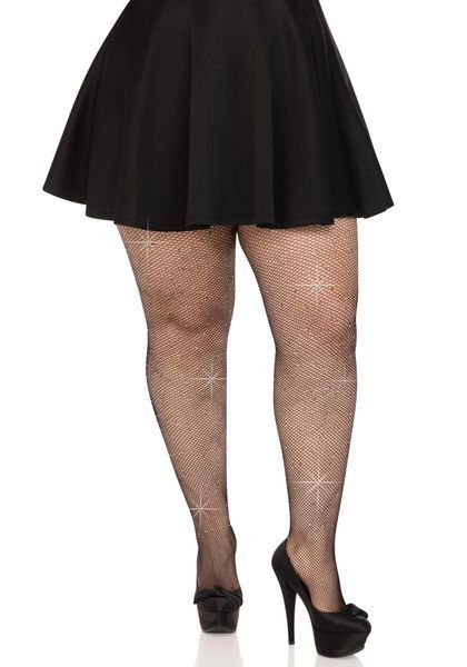 Колготки Leg Avenue Rhinestone micro net tights Plus size Black, мелкая сетка, стразы SX1729 фото