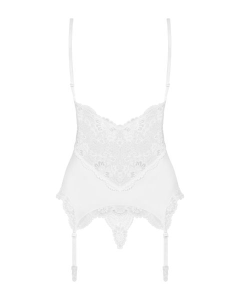 Сатиновий мереживний корсет Obsessive 810-COR-2 babydoll & thong S/M, білий, корсет, танга SO7158 фото