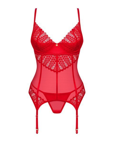 Комплект корсет и стринги Obsessive Ingridia corset & thong XL/2XL, красный SO9030 фото