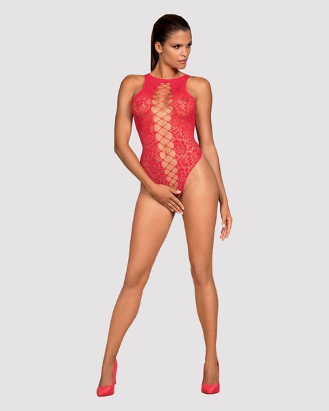 Ажурный бодистокинг с эффектом шнуровки Obsessive B120 teddy red S/M/L, красный SO7208 фото