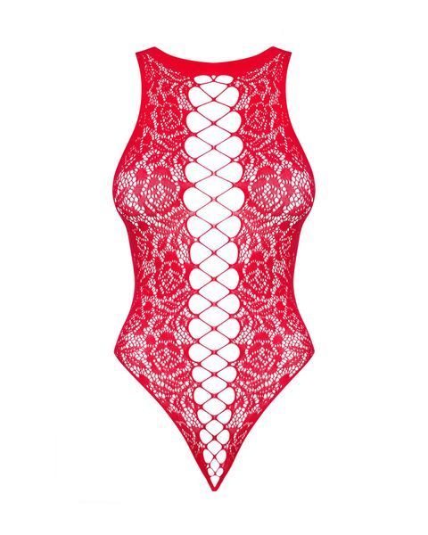 Ажурный бодистокинг с эффектом шнуровки Obsessive B120 teddy red S/M/L, красный SO7208 фото