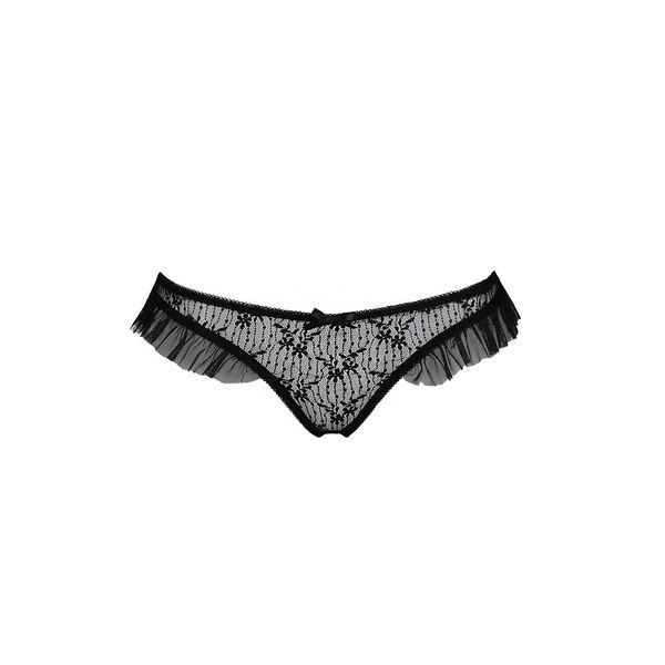 Трусики с оборками Passion Exclusive DONIA THONG XXL/XXXL, black PS25903 фото