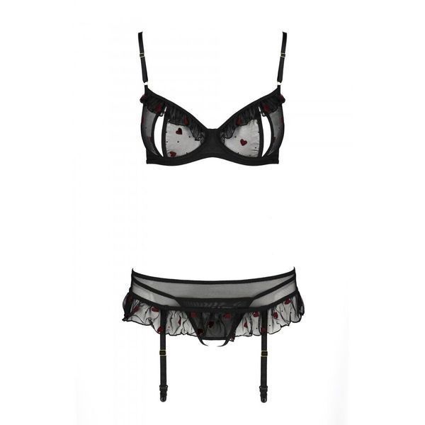 Сексуальний комплект з поясом для панчіх Passion LOVELIA SET S/M, black SO4778 фото