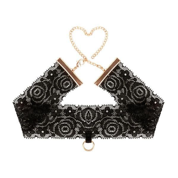 Кружевные наручники и воротник Rosy Gold - Lace Cuffs and Collar - Black SX1196 фото