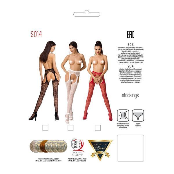 Кружевные колготки-бодистокинги Passion S014 One Size, Red, имитация чулок и пояса с гартерами PSS014R фото
