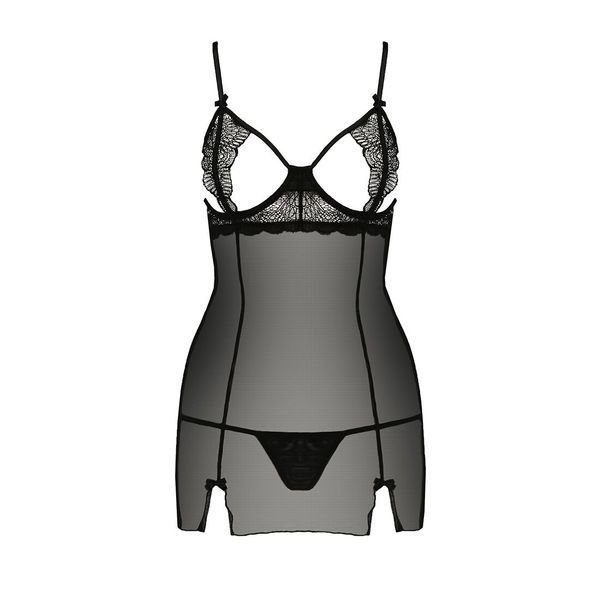 Прозора сорочка приталена Passion QUENTRIS CHEMISE L/XL, black, трусики PS26604 фото
