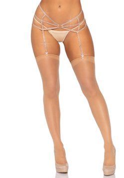 Пояс для чулок из стреп Leg Avenue Strappy Rhinestone Garterbelt Nude One Size, стразы SO9144 фото