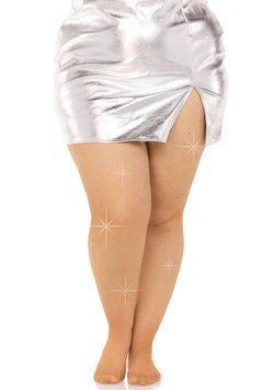 Колготки Leg Avenue Rhinestone micro net tights Plus size Caramel, мелкая сетка, стразы SX1730 фото