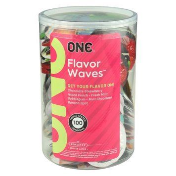Набор ароматизированных презервативов ONE FlavorWaves, 100 шт, 6 ароматов, 6 цветов, упаковка-тубус SX0743 фото