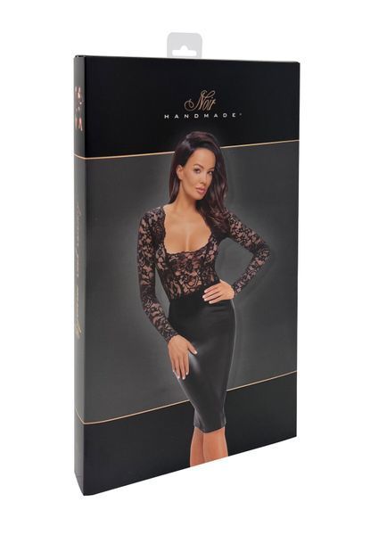 Сукня Noir Handmade F295 Euphoria, XXL, black, мереживо, глибоке декольте, спідниця міді під латекс SX0211 фото