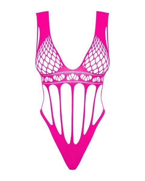Сетчатый бодистокинг с продольными вырезами Obsessive B121 teddy S/M/L, розовый SO7209 фото