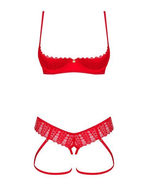 Комплект Obsessive Ingridia 2-pcs crotchless set XS/S, червоний, з доступом, відкриті груди SO9031 фото