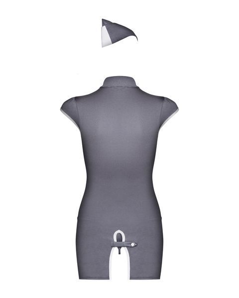 Эротический костюм стюардессы Obsessive Stewardess 3 pcs grey L/XL, серый, платье, стринги, пилотка SO7309 фото