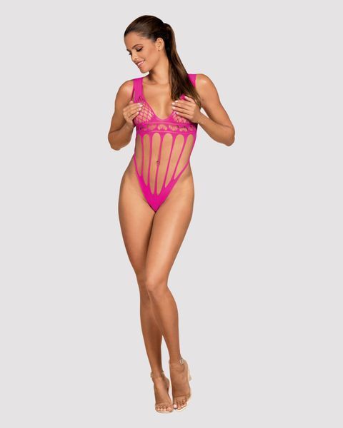 Сетчатый бодистокинг с продольными вырезами Obsessive B121 teddy S/M/L, розовый SO7209 фото
