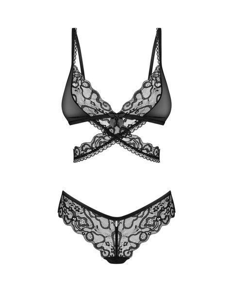 Комплект Obsessive Blomentis 2-pcs set, M/L, мереживний, ліф із зав&rsquo;язками на спині, трусики-сліпи SX1031 фото