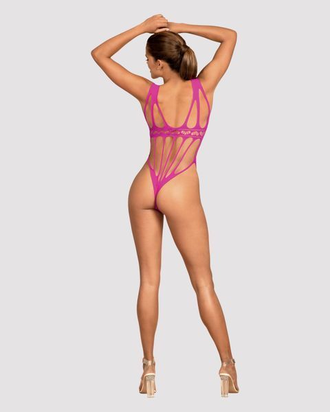 Сетчатый бодистокинг с продольными вырезами Obsessive B121 teddy S/M/L, розовый SO7209 фото
