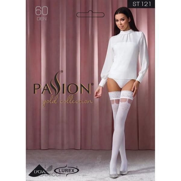 Чулки Passion ST121 1/2 white, на ажурной силиконовой резинке, с цветочным орнаментом и вертикальным SO5791 фото