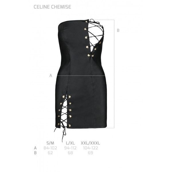 Мінісукня з екошкіри Passion CELINE CHEMISE S/M, black, шнурівка, трусики в комплекті SO6407 фото