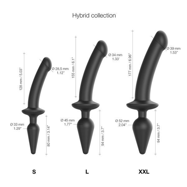 Анальная пробка с дилдо 2в1 Strap-On-Me SWITCH PLUG-IN DILDO Black S, диаметр 3,3/2,9 см SO6826 фото